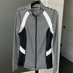 Striped Black and White Women's Athleisure Zip Jacket